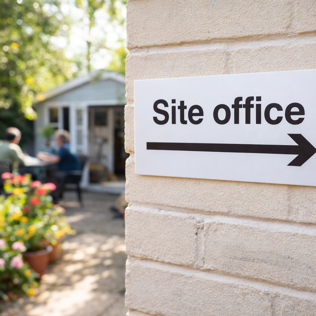 Site Office Sign with Arrow Right – 1mm Rigid Plastic – Indoor & Outdoor Use