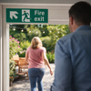 Fire Exit Sign – Arrow Up/Left with Running Man – Indoor/Outdoor Use