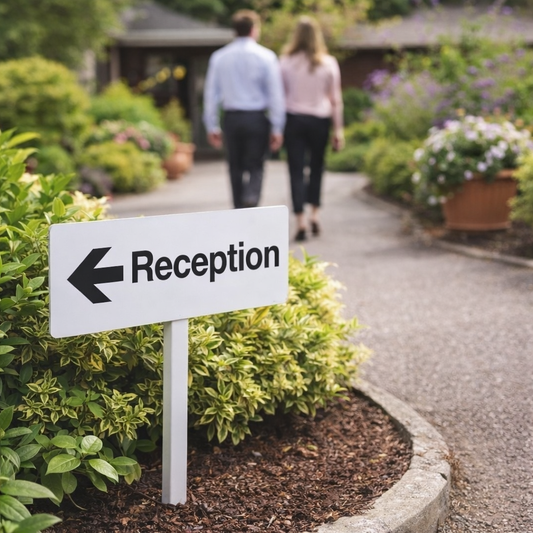 Reception Left Verge Signs with Post – 450mm x 150mm – 2mm Aluminium – Outdoor Use