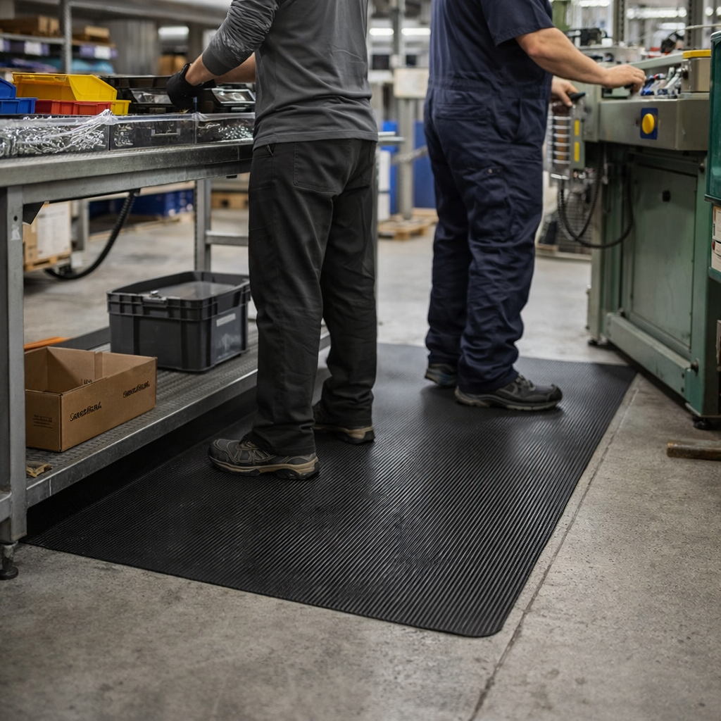 Anti-Fatigue Matting – Black – Ribbed Surface – Workplace Comfort