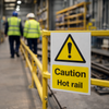 Caution Hot Rail Safety Sign – 1mm Rigid Plastic – Industrial & Commercial
