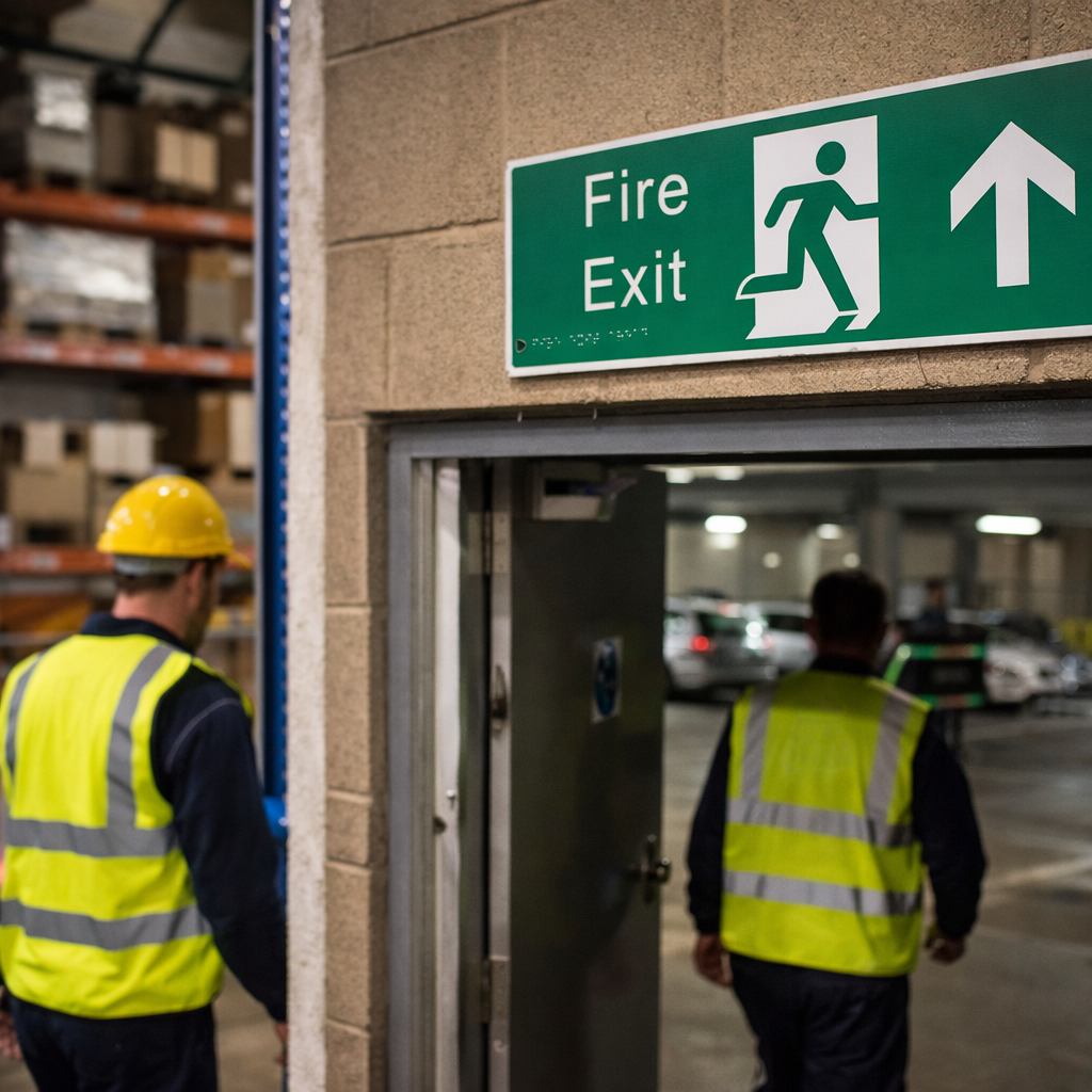 Braille Fire Exit Up with Running Man Sign – 450mm x 150mm – 1.5mm PVC – Indoor Safety