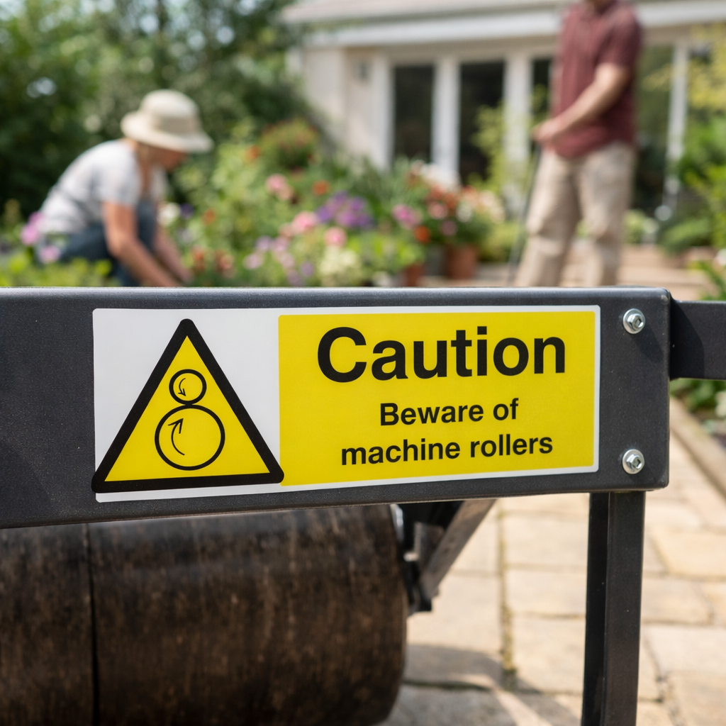 Caution Beware of Machine Rollers Safety Sign – 1mm Plastic – Indoor/Outdoor Use