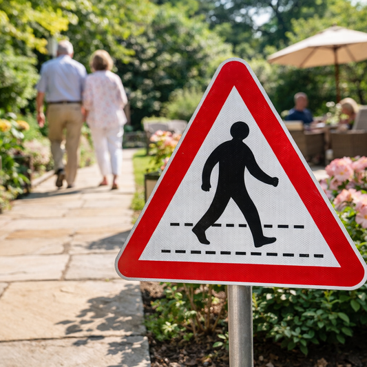 Pedestrians Crossing Ahead Reflective Traffic Sign – 600mm Triangle – Aluminium Composite – Outdoor Use (Class R2)