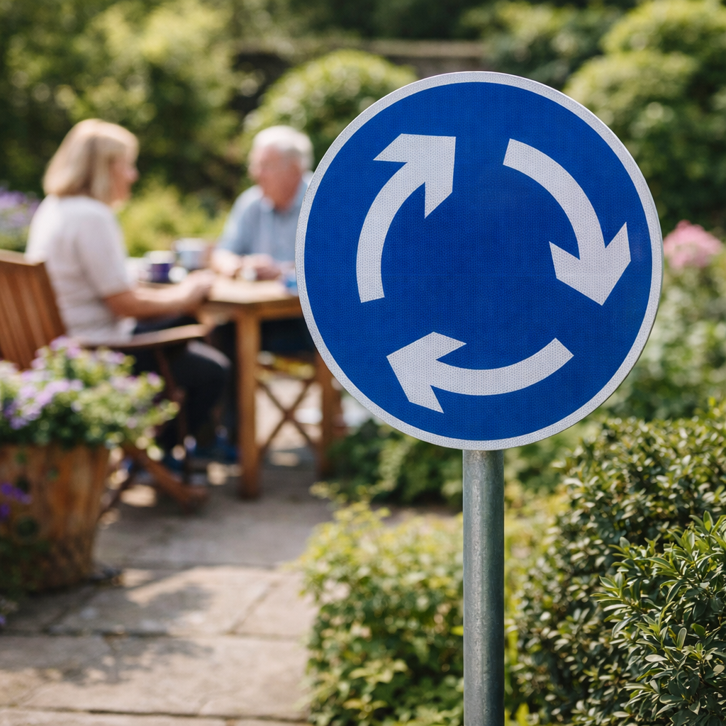 Mini Roundabout Reflective Traffic Sign – 600mm – 3mm Aluminium – Outdoor Use