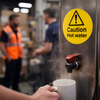 Caution Hot Water Labels – 65mm Diameter – Self Adhesive Vinyl – Indoor Use