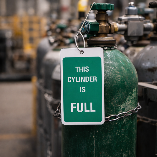 This Cylinder Is Full Double Sided Safety Tag (Pack of 10) – 80mm x 150mm – Matt PVC – Industrial Use
