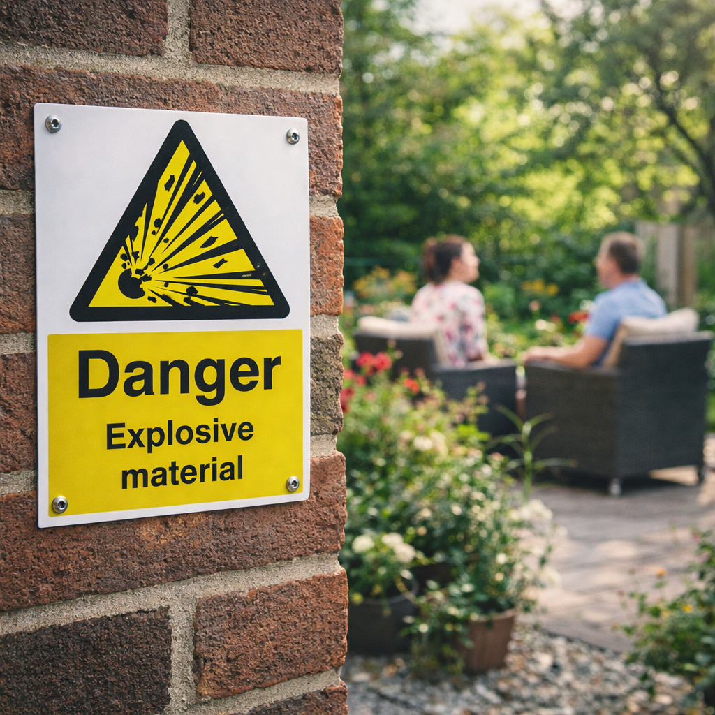 Danger Explosive Material Safety Sign – 1mm Rigid Plastic – Indoor/Outdoor Use