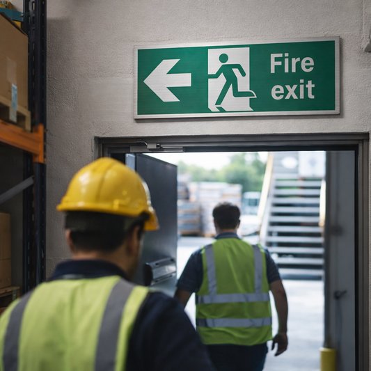 Fire Exit Sign – 300mm x 100mm – Brushed Aluminium – Indoor Safety