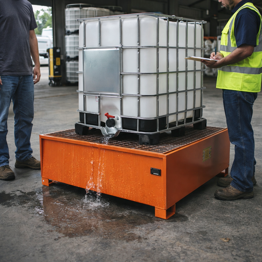 Single IBC Spill Containment Pallet – 1340x1650x620mm – Powder-Coated Carbon Steel – Industrial Use
