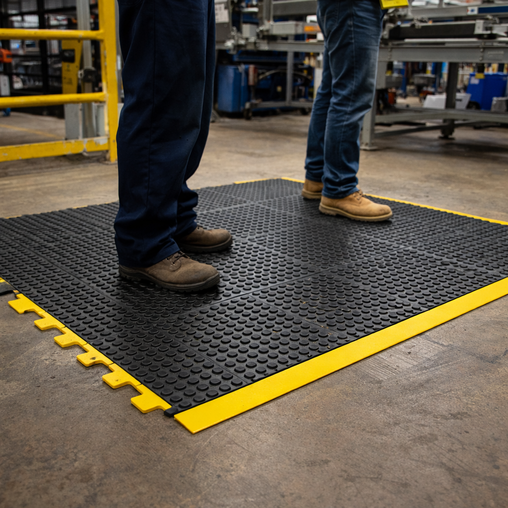 Anti-Fatigue Matting – Black/Yellow – Modular Design – Industrial Use