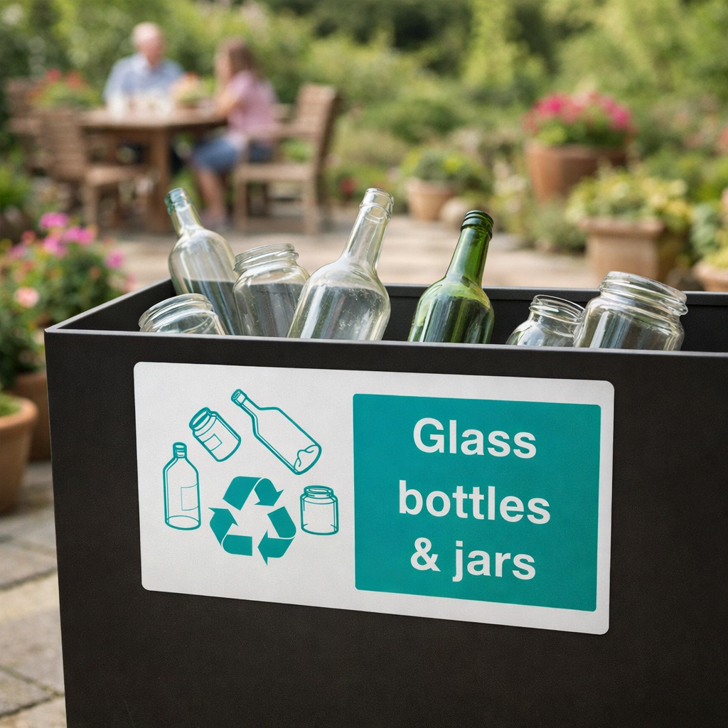 Recycling Sign for Glass Bottles & Jars – Indoor/Outdoor Use