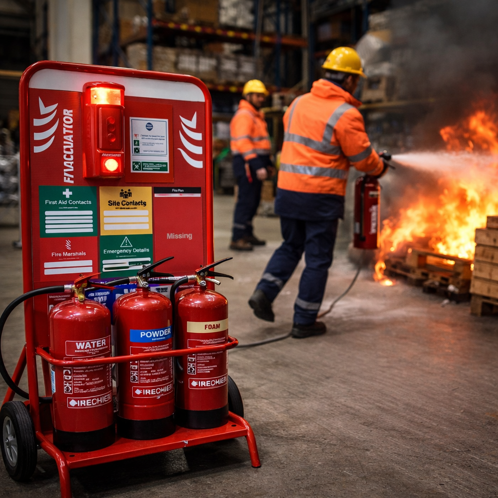 Heavy Duty Extinguisher Trolley Stand – Wheeled – Steel Construction – Industrial Use