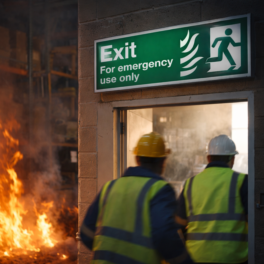 Emergency Exit Sign – Flames & Running Man Right – Indoor Safety
