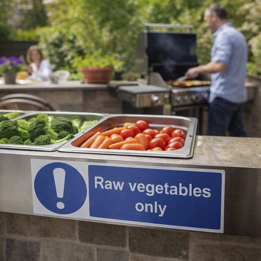 Raw Vegetables Only Safety Signs – 1mm Rigid Plastic & Self-Adhesive Vinyl – Indoor/Outdoor Use