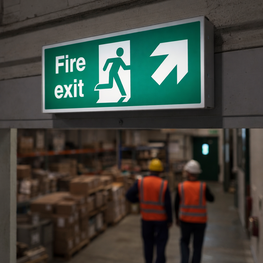 Fire Exit Sign – Arrow Up/Right with Running Man – Indoor Safety