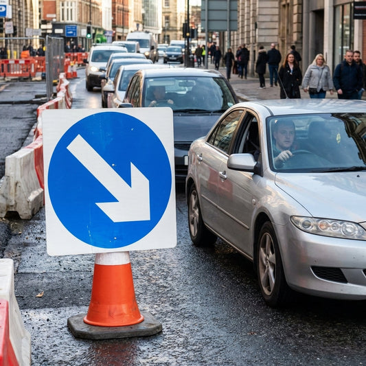 Keep Right Reflective Cone Sign – 750mm x 750mm – Polypropylene – Road Safety