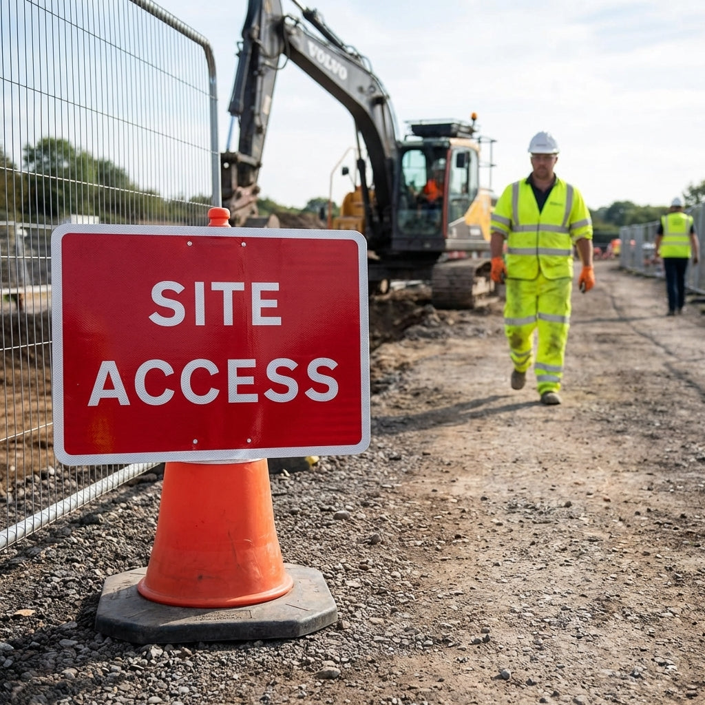 Site Access Cone Sign – 600mm x 450mm – Reflective Polypropylene – Road Safety