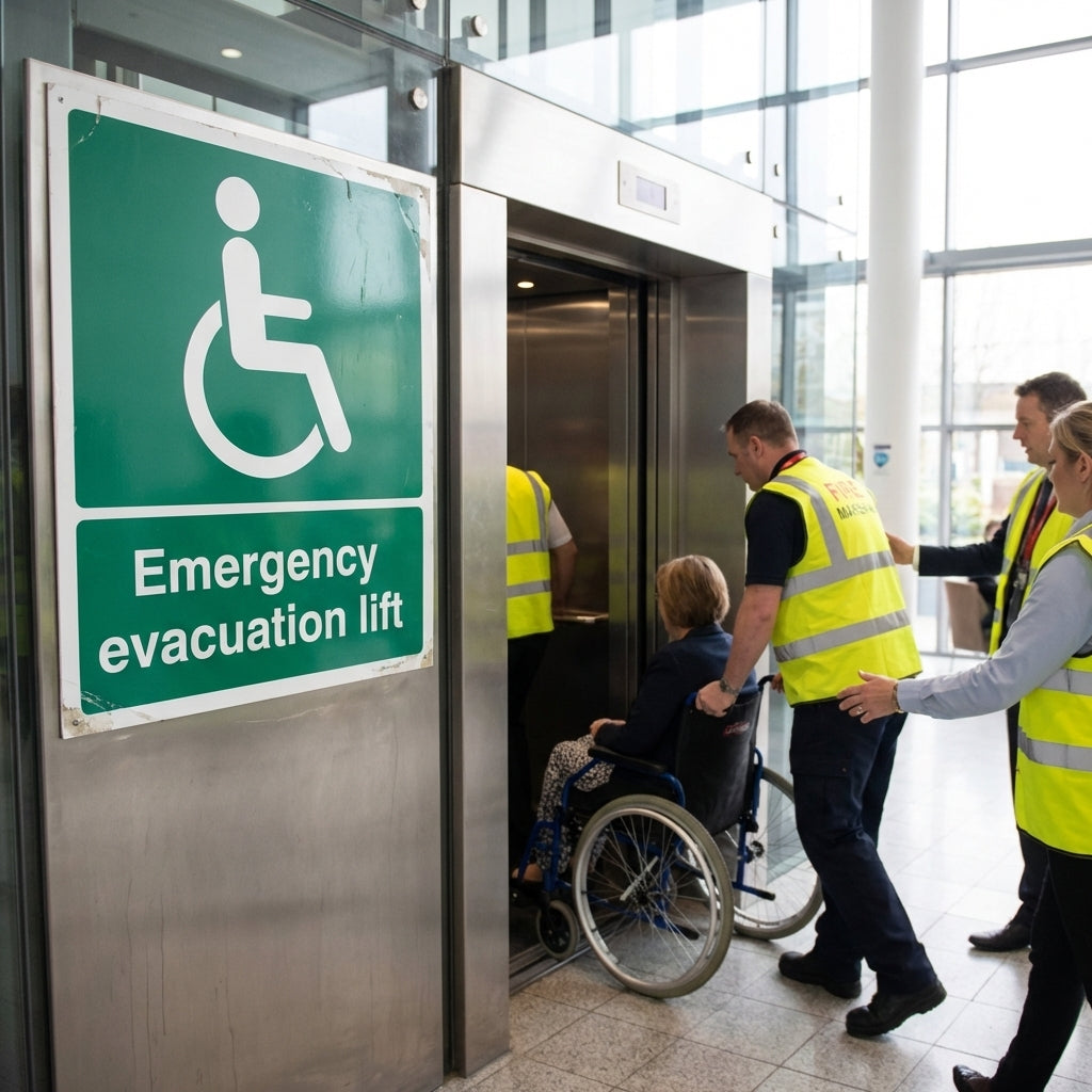 Emergency Evacuation Lift Sign – Durable Material – Industrial & Commercial Use