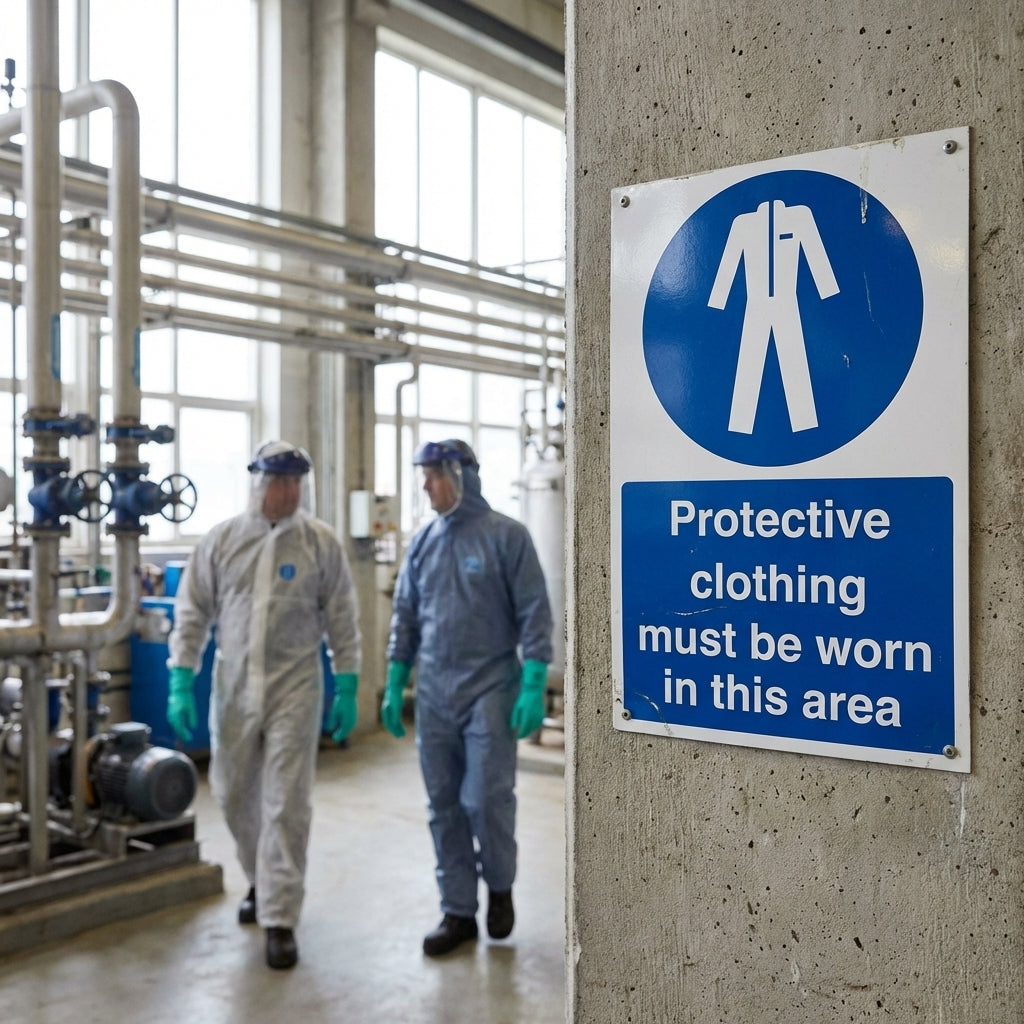 Safety Sign – Protective Clothing Must Be Worn – 1mm Rigid Plastic – Indoor/Outdoor Use