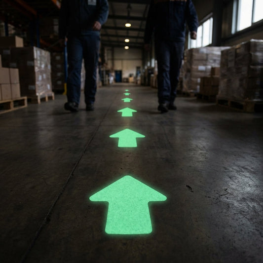Anti-slip Glow in the Dark Arrow Floor Markers – 75mm – Photoluminescent Material – Indoor Safety