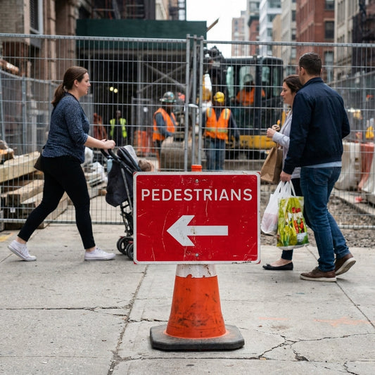Pedestrians Arrow Left Pedestrian Cone Sign – 600mm x 450mm – Reflective Polypropylene – Traffic Control