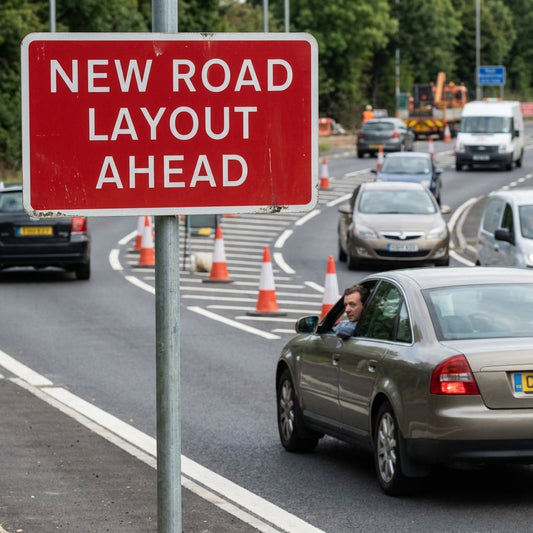 New Road Layout Ahead Sign – 600mm x 450mm – Rigid Plastic – Indoor/Outdoor
