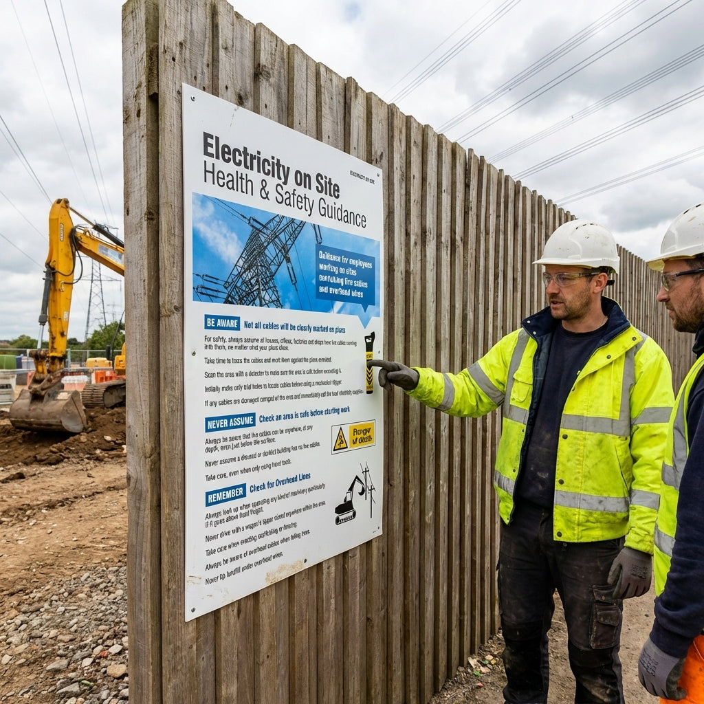 Electricity on Site Poster – 400mm x 600mm – Rigid Plastic – Indoor/Outdoor Use