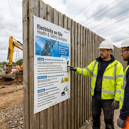 Electricity on Site Poster – 400mm x 600mm – Rigid Plastic – Indoor/Outdoor Use