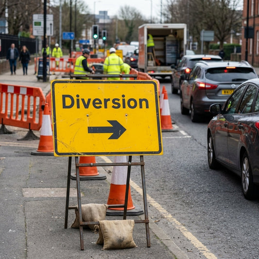 Diversion Arrow Right Traffic Sign – 600mm x 450mm – Rigid Plastic – Indoor/Outdoor Use