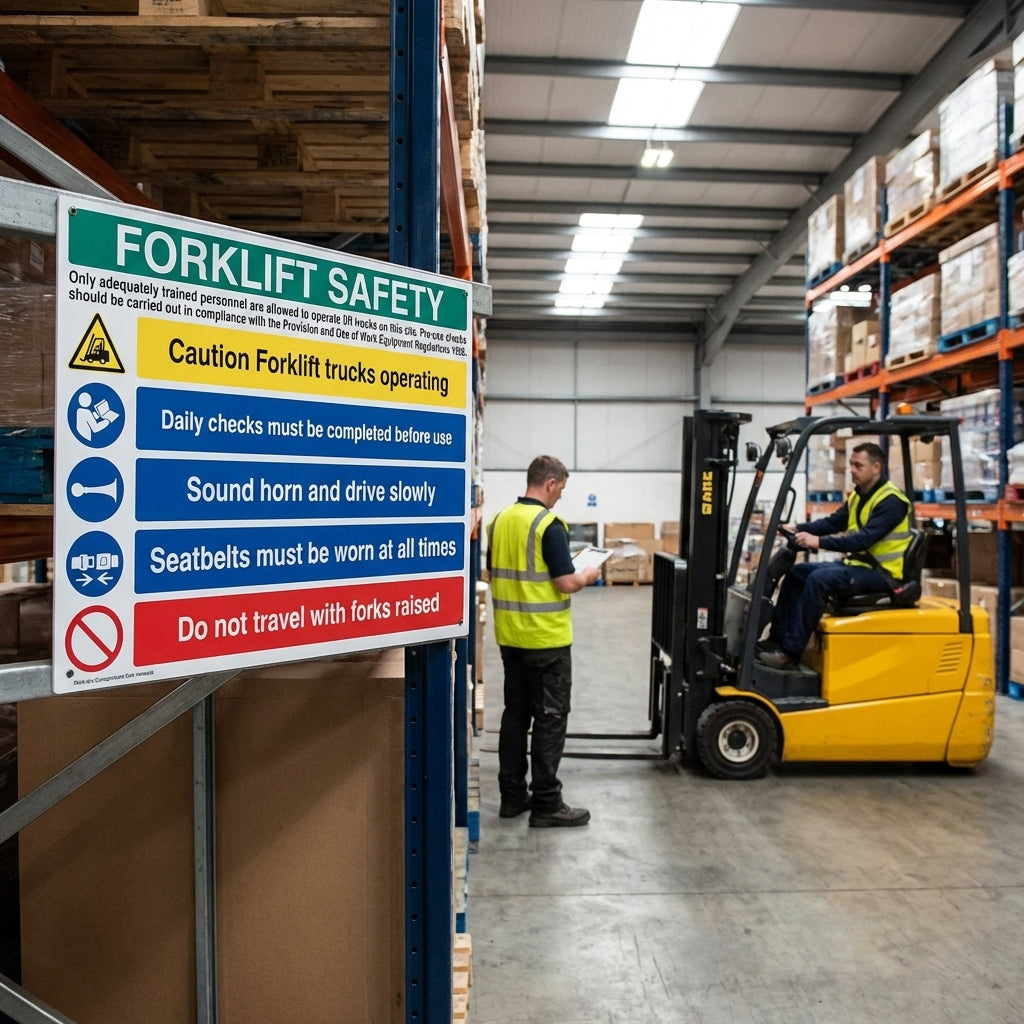 Forklift Safety Sign – 900mm x 600mm – Rigid Plastic – Indoor/Outdoor Use