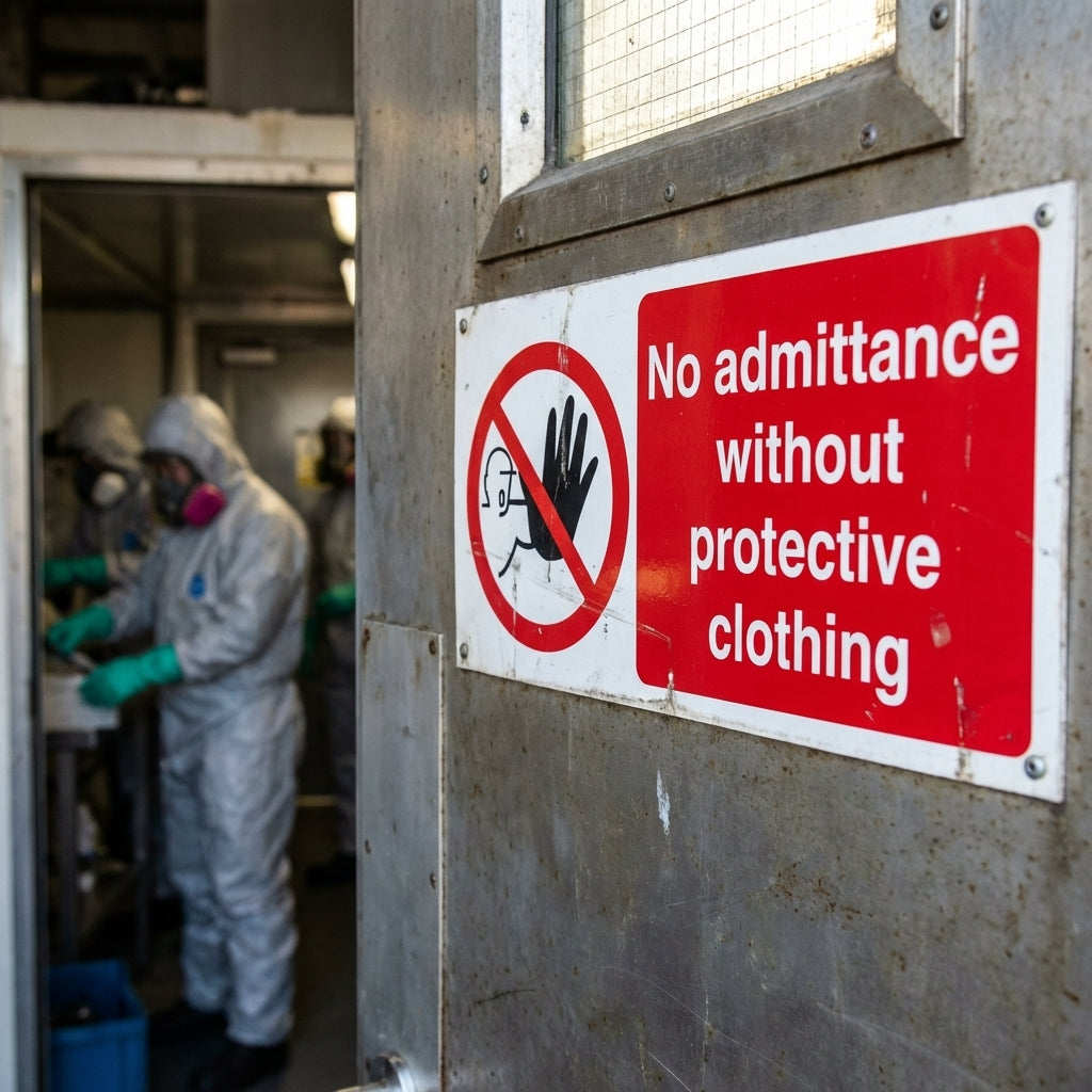 No Admittance Without Protective Clothing Safety Sign – 1mm Rigid Plastic – Indoor/Outdoor Use