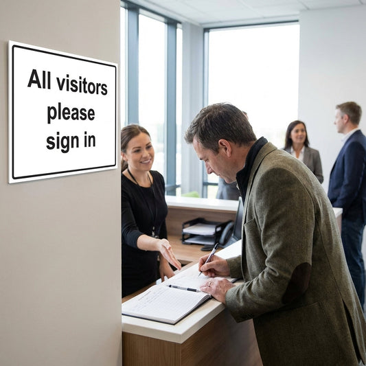 All Visitors Please Sign In Safety Sign – 1mm Rigid Plastic – Durable & Weather Resistant – Indoor/Outdoor