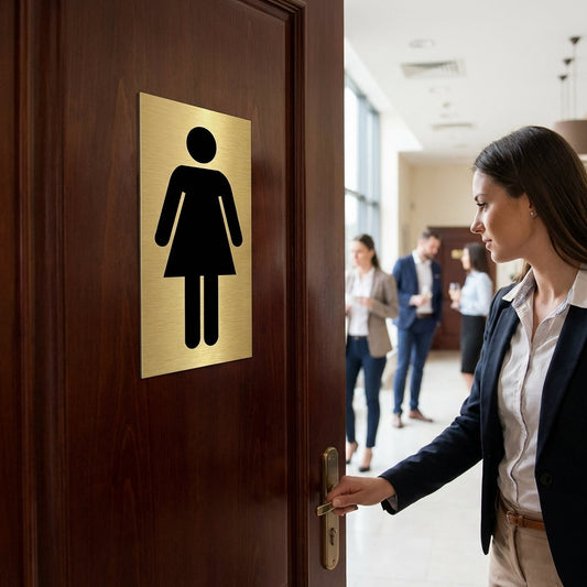 Engraved Ladies Symbol Door Signs – Aluminium & Brass Effect – Professional Signage – Indoor Use