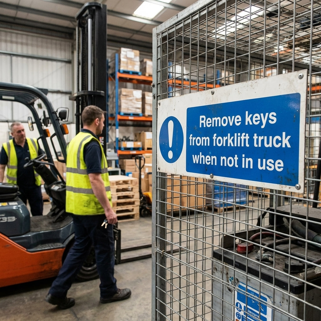Forklift Truck Key Removal Safety Sign – 1mm Rigid Plastic – Indoor/Outdoor Use