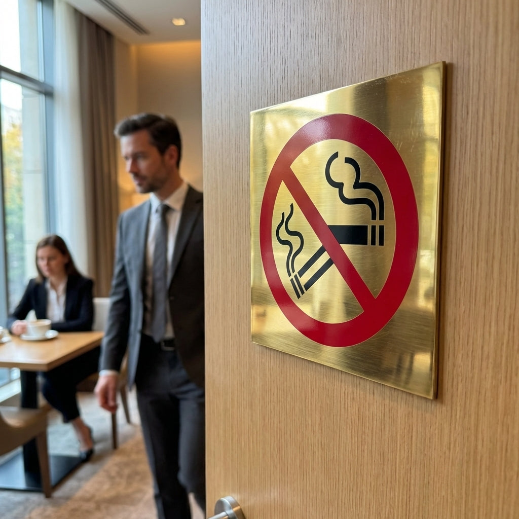 No Smoking Symbol – 140mm x 140mm – Polished Brass – Indoor Use
