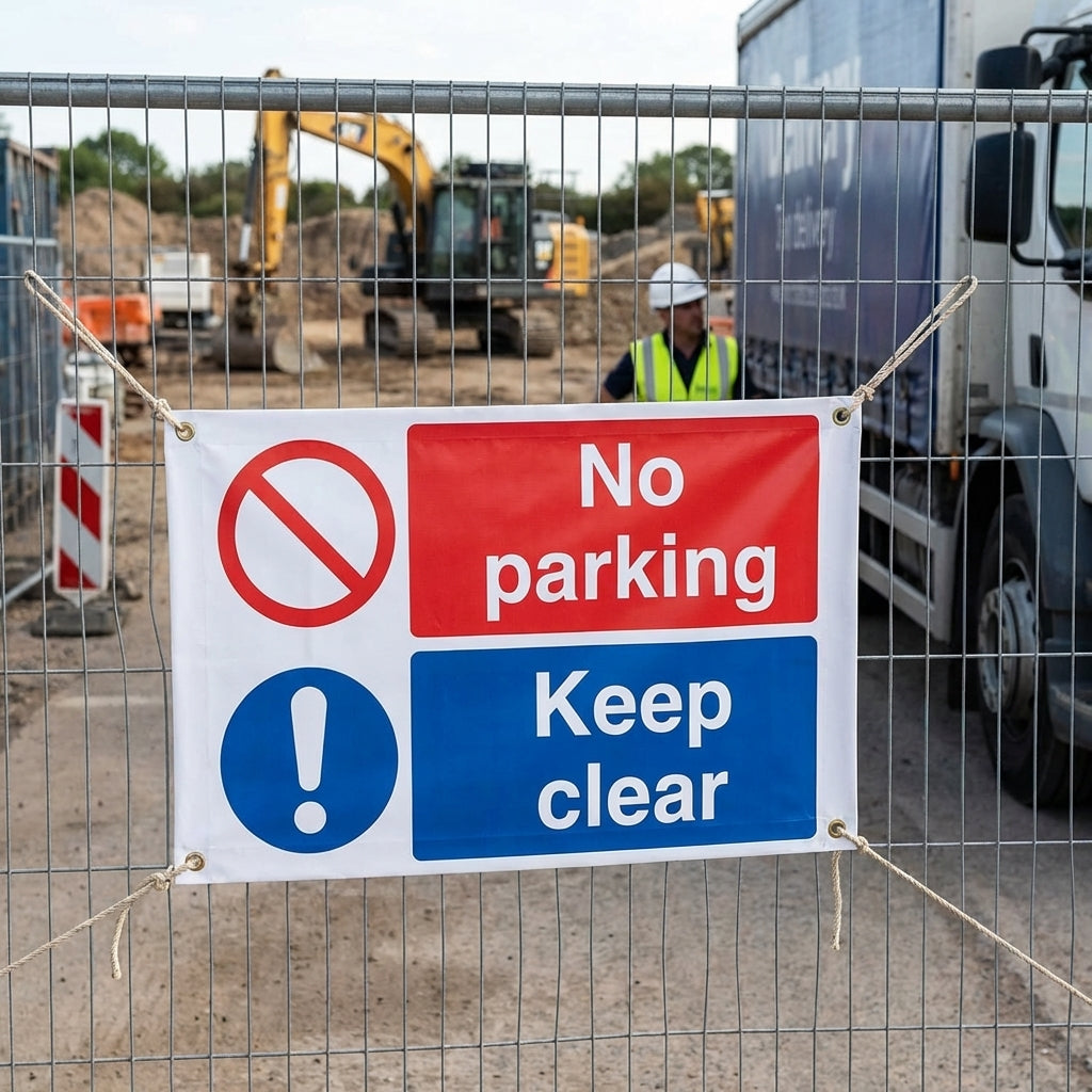 No Parking Banner – 1270mm x 610mm – Flame Resistant PVC – Indoor/Outdoor Use