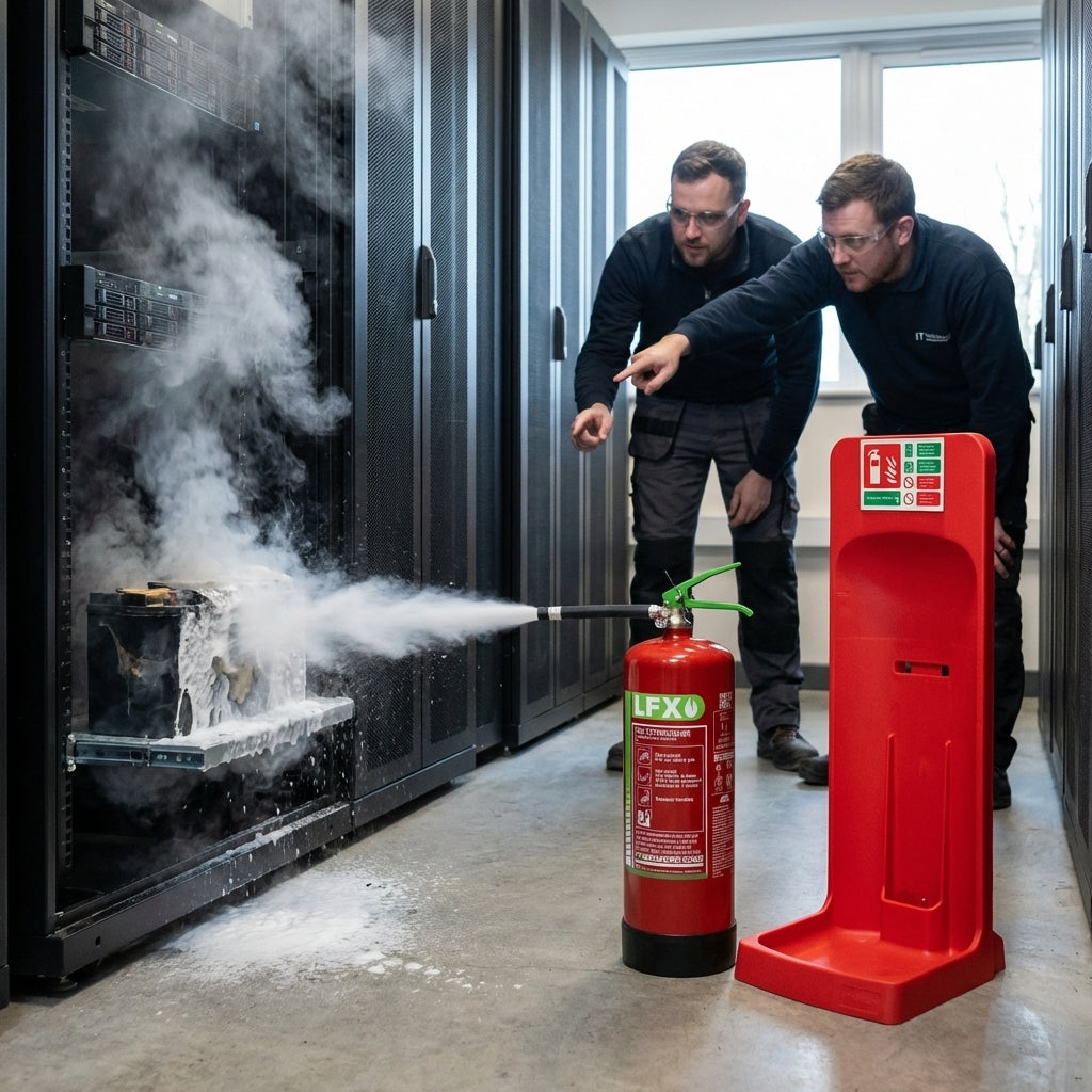 Lithium-Ion Battery Fire Extinguisher & Stand Bundle – Water-Based Agent – Indoor/Outdoor Use