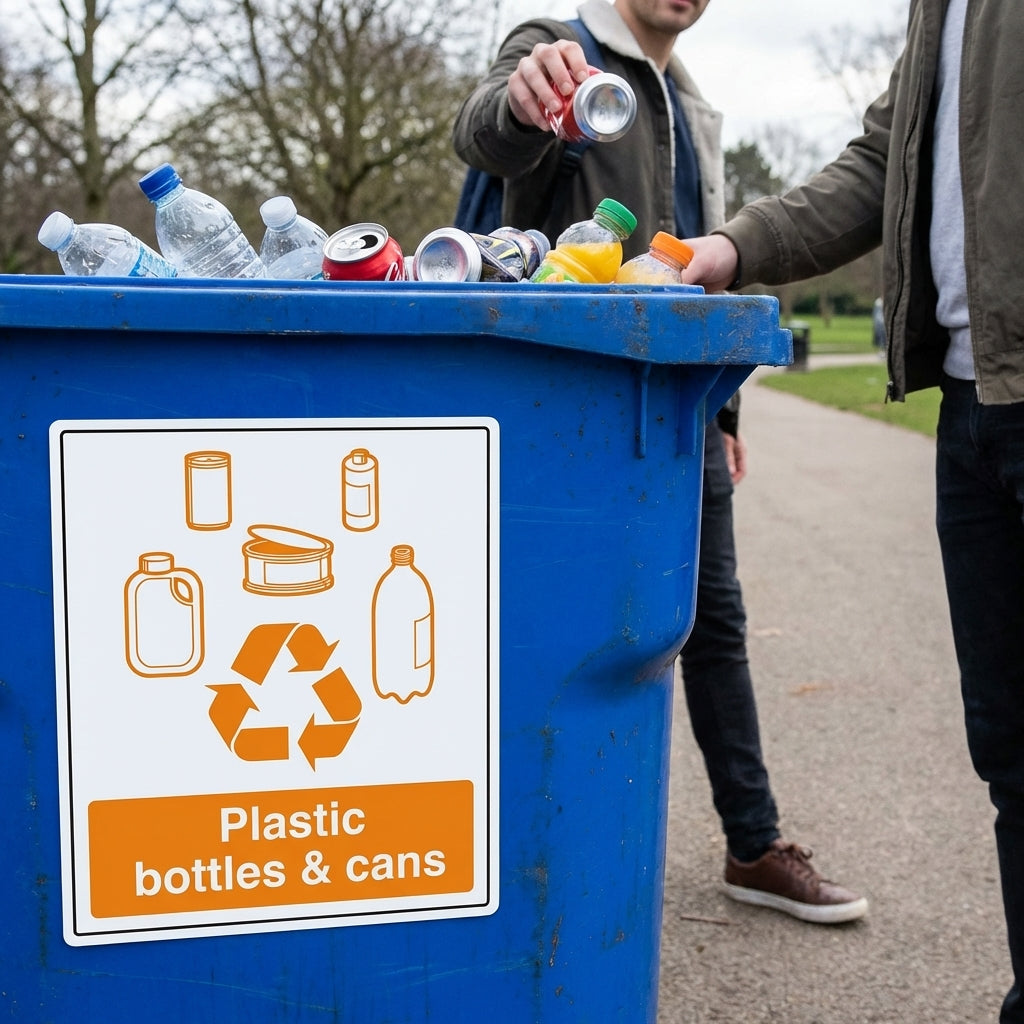 Recycling Sign – Plastic Bottles & Cans – Durable Material – Indoor/Outdoor Use