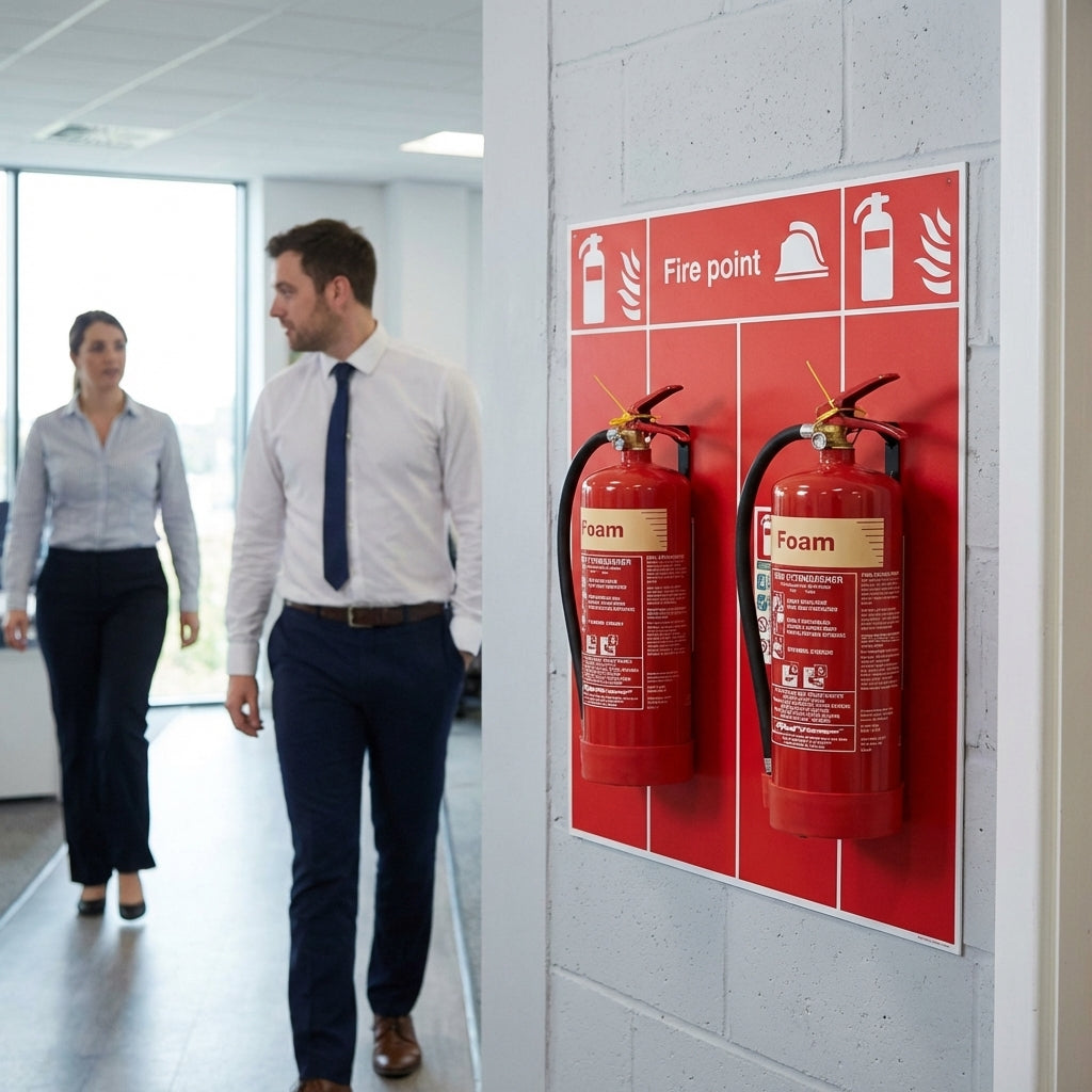 Double Fire Extinguisher Location Board – 900mm x 900mm – Foam PVC – Safety Compliance