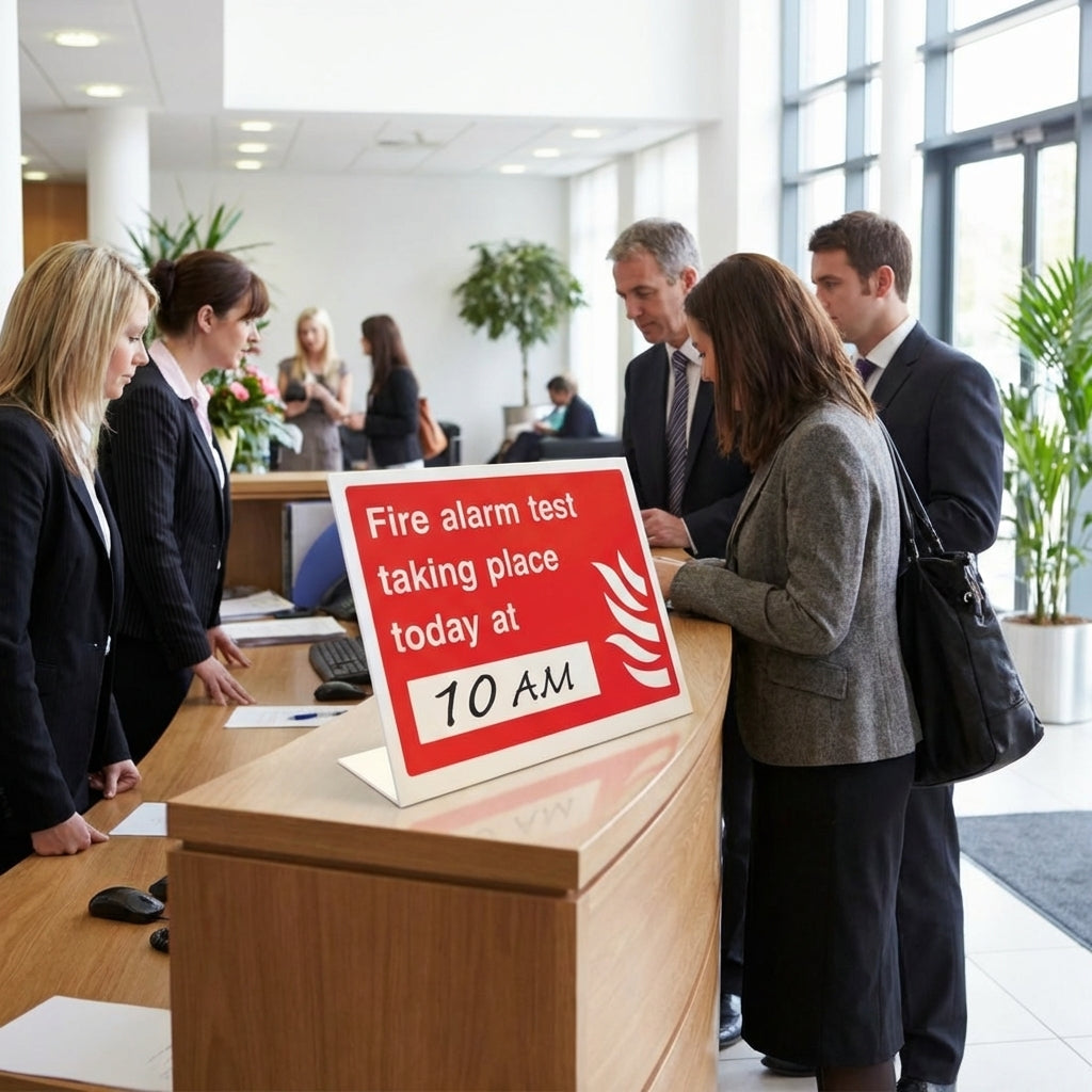 Counter Top Sign – 300mm x 210mm – Rigid Plastic – Fire Alarm Test Notice