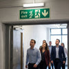 Fire Exit Sign – Arrow Down, Flames & Running Man – Safety Compliance