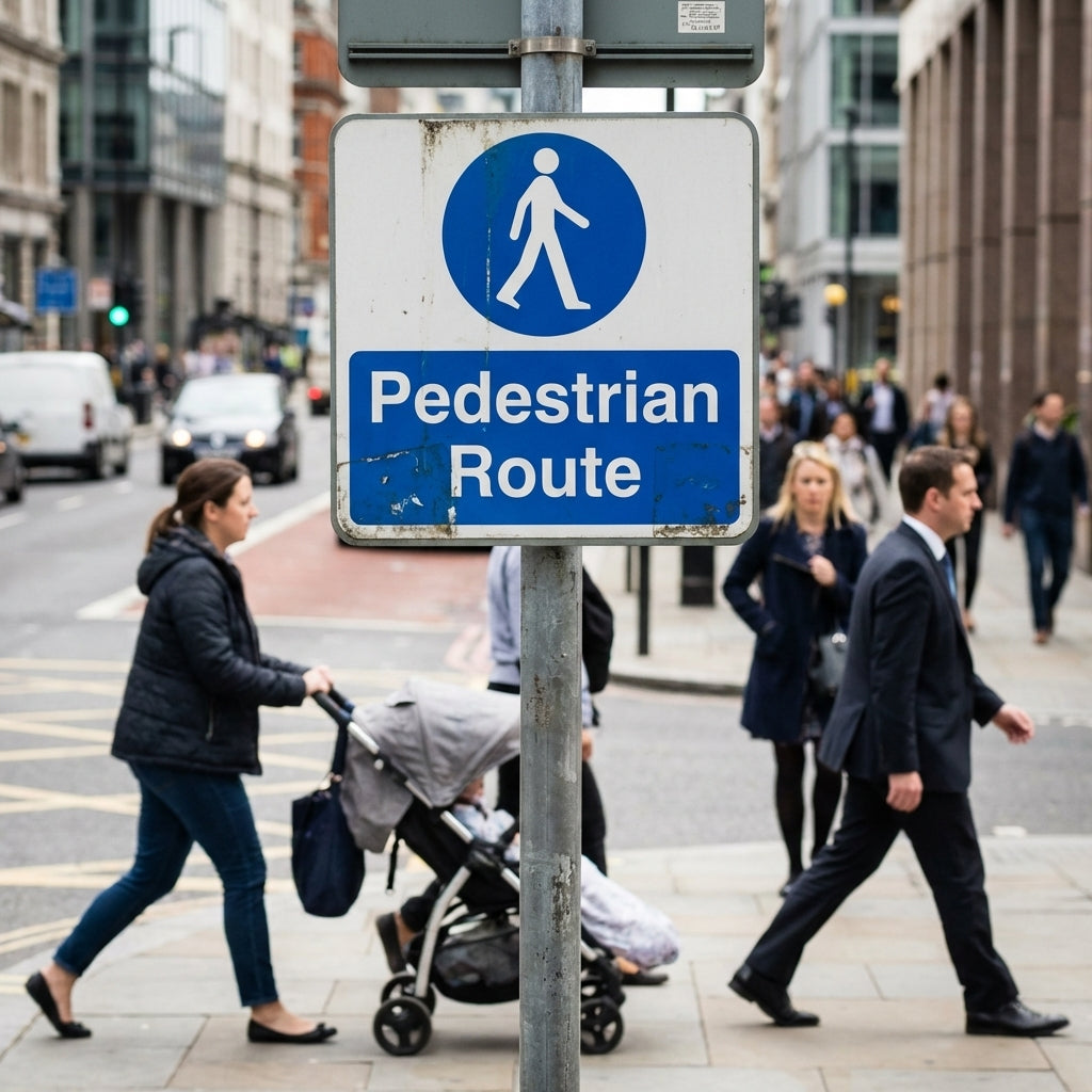 Pedestrian Route Safety Signs – 1mm Rigid Plastic – Indoor & Outdoor Use