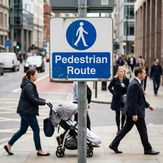 Pedestrian Route Safety Signs – 1mm Rigid Plastic – Indoor & Outdoor Use