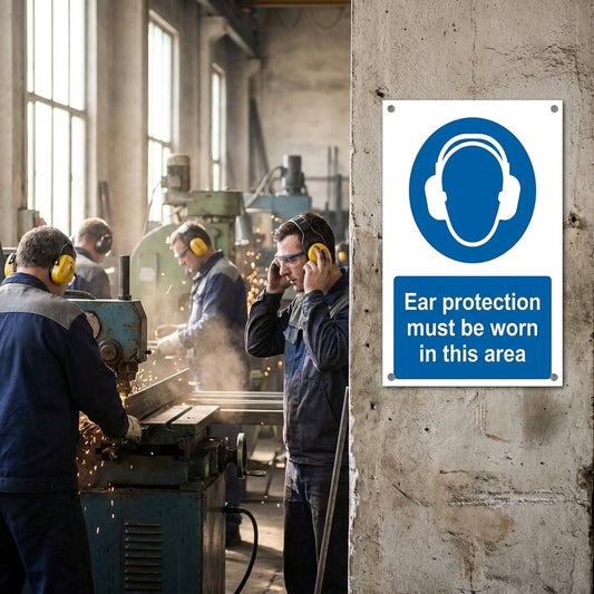 Ear Protection Safety Signs – A5 – Rigid Plastic & Vinyl – Indoor/Outdoor Use