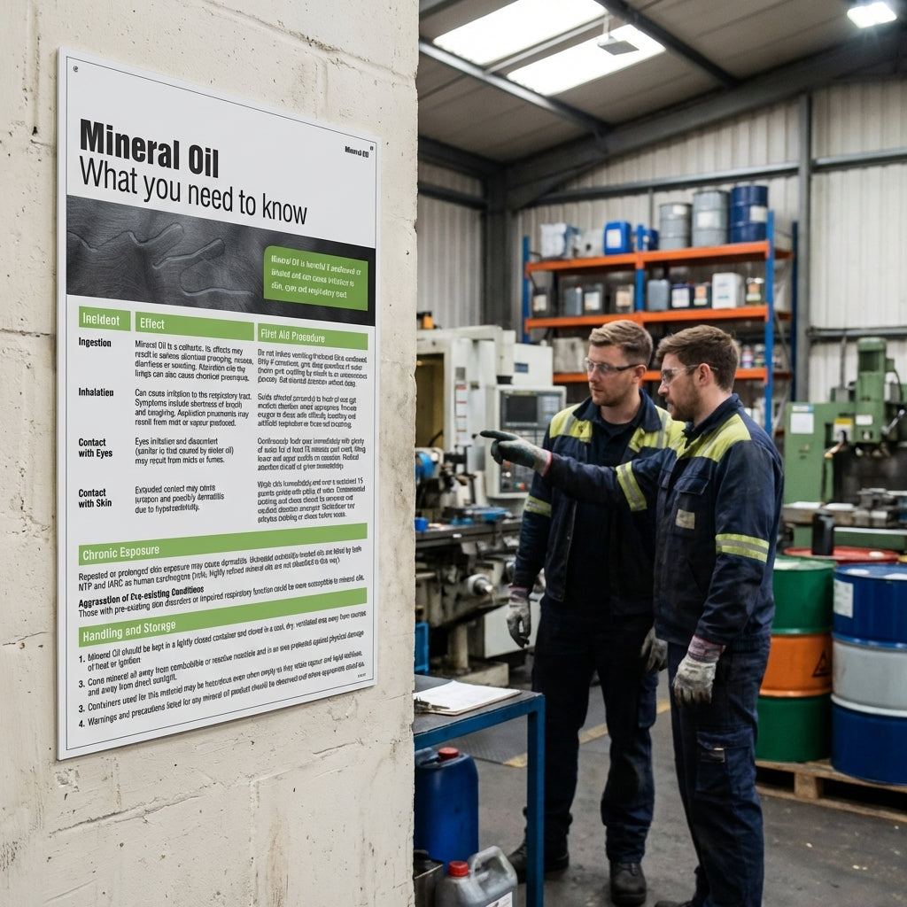 Mineral Oil Safety Poster – 400mm x 600mm – Rigid Plastic – Indoor/Outdoor Use