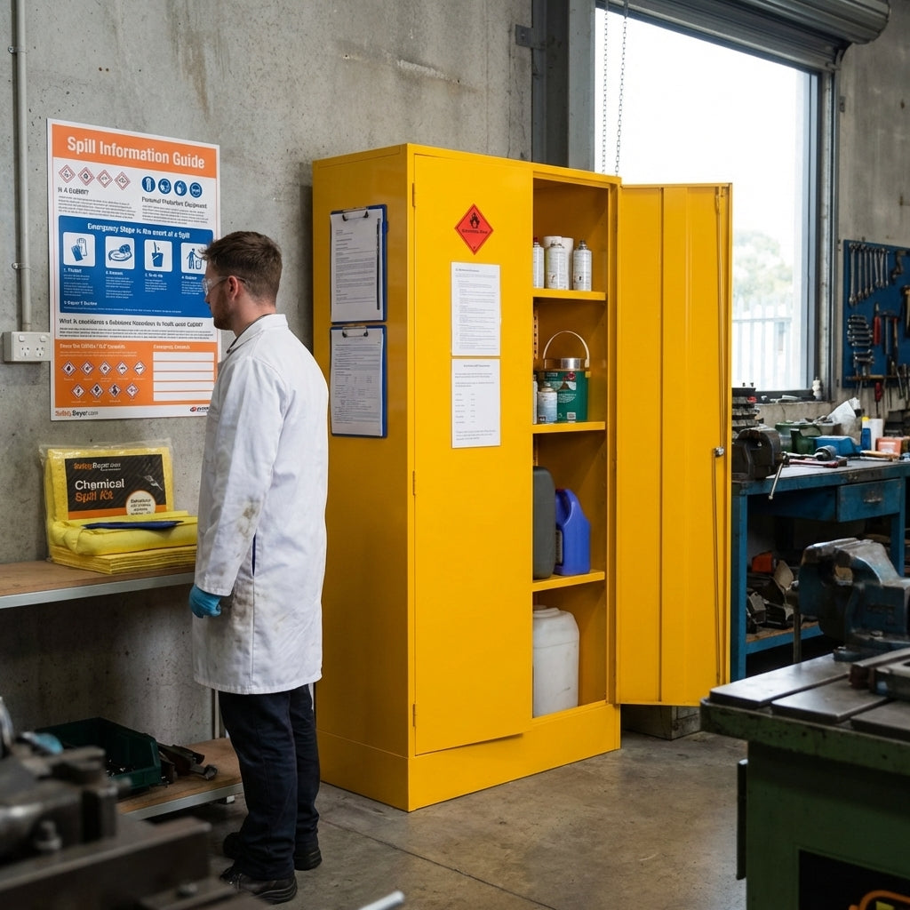 Flammable Storage Cabinet Bundle – Yellow – Includes Spill Kit – Industrial Use