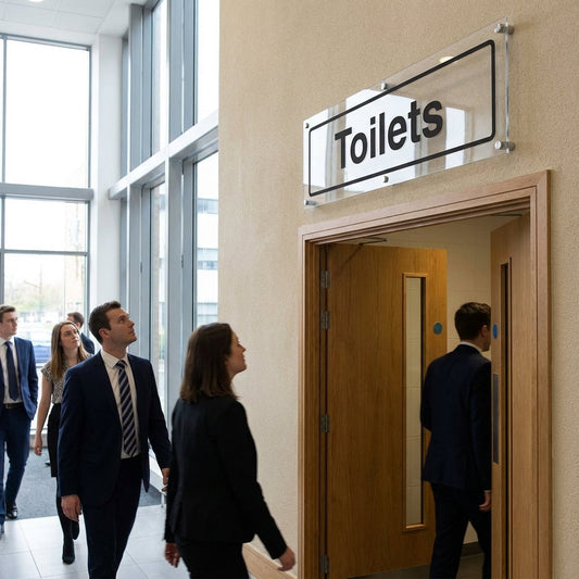 Acrylic Toilet Door Sign – 450mm x 150mm – Clear Acrylic – Indoor/Outdoor Use