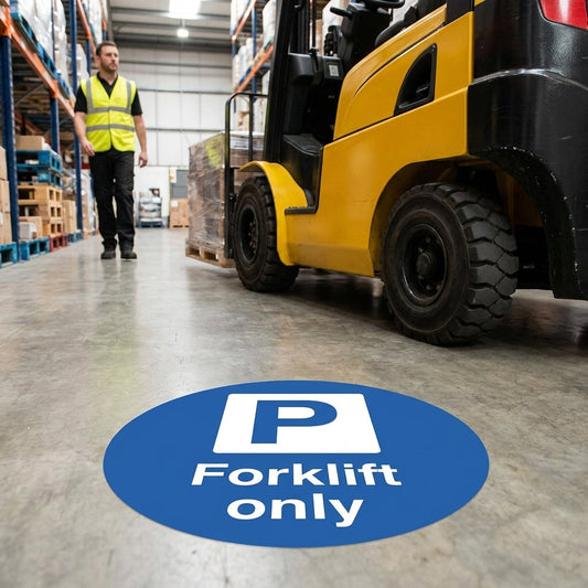 Forklift Parking Only Floor Graphic – 400mm Diameter – Polycarbonate – Industrial Use