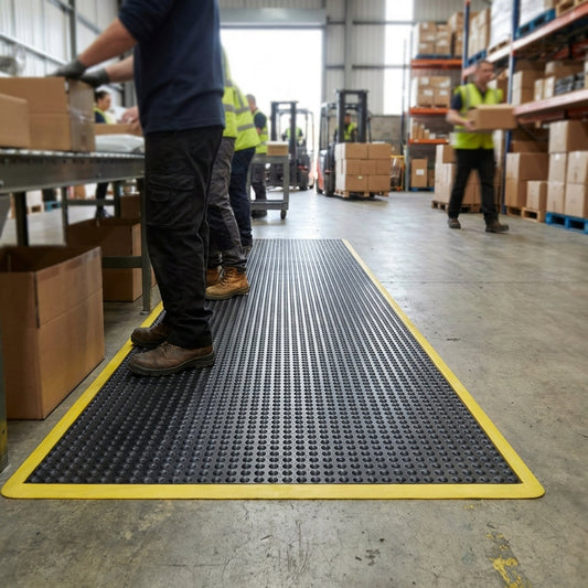 Anti-Fatigue Matting – Yellow Borders – Safety & Comfort – Industrial Use